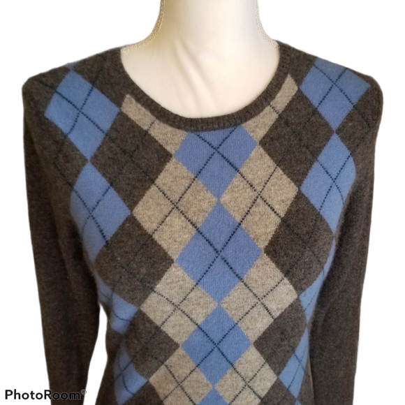 Vintage TWEEDS 2-Ply Cashmere Argyle Crew Sweater - Picture 2 of 8